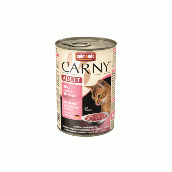 کنسرو گربه کارنی گوساله و بوقلمون و میگو CARNY 800G