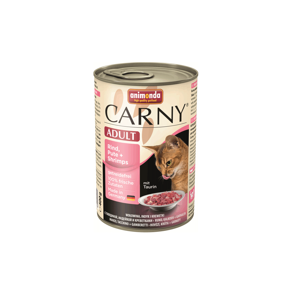 کنسرو گربه کارنی گوساله و بوقلمون و میگو CARNY 800G