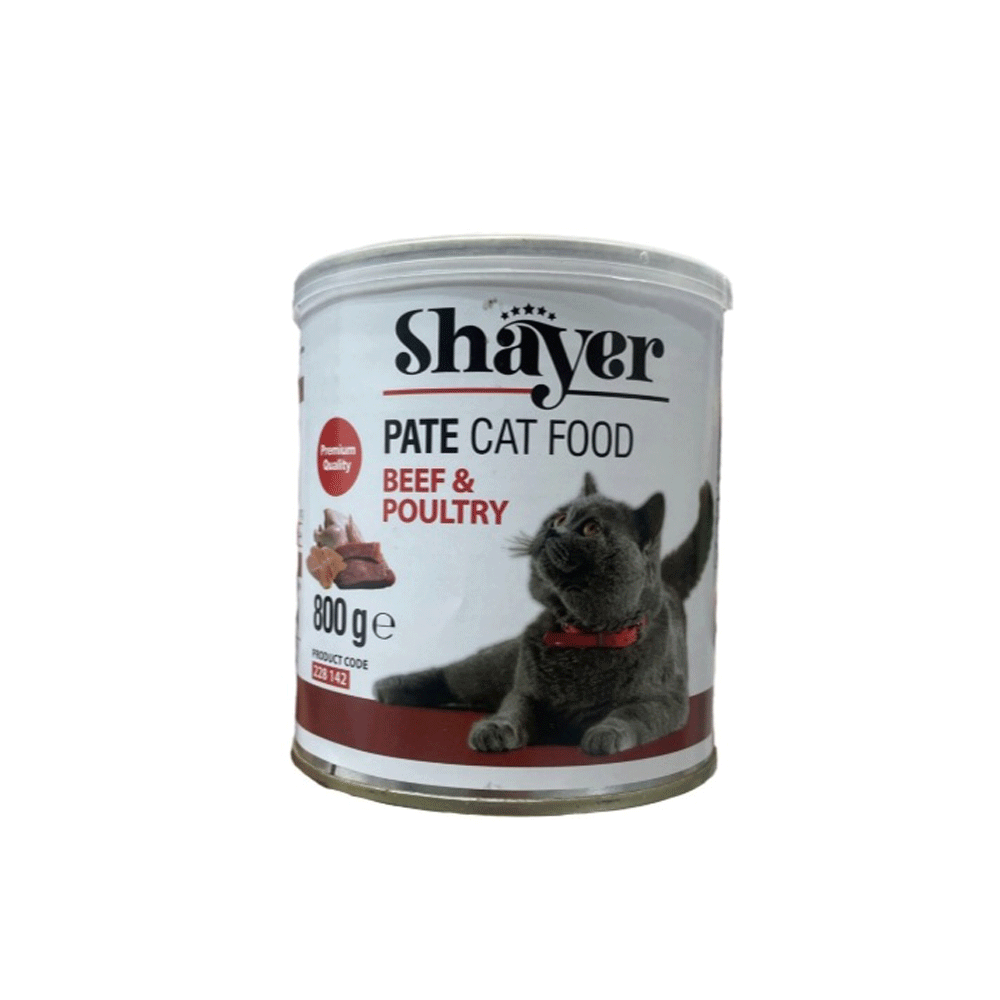 کنسرو گربه شایر پته گوشت و پرندگان shayer 800g