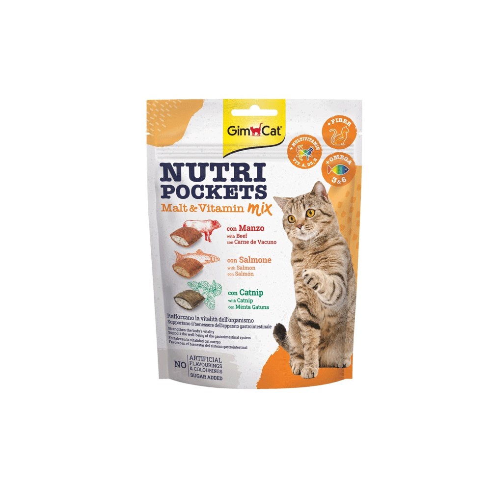 تشویقی کرانچی جیم کت میکس گوشت و ماهی و کت نیپ gim cat nutri 150g