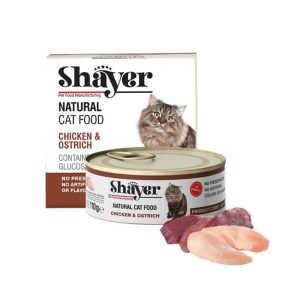 کنسرو گربه شایر نچرال مرغ و شتر مرغ shayer 110g