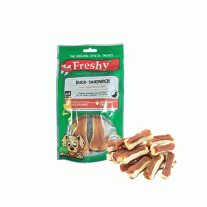 استخوان دنتال فلورایدی با روکش طعم اردک 7 عددی 7/5 سانتی فرشی freshy
