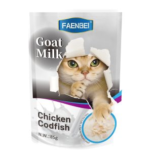 پوچ گربه فنبی با طعم مرغ و کادفیش در شیر بز