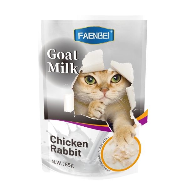 پوچ گربه فنبی با طعم مرغ و خرگوش در شیر بز